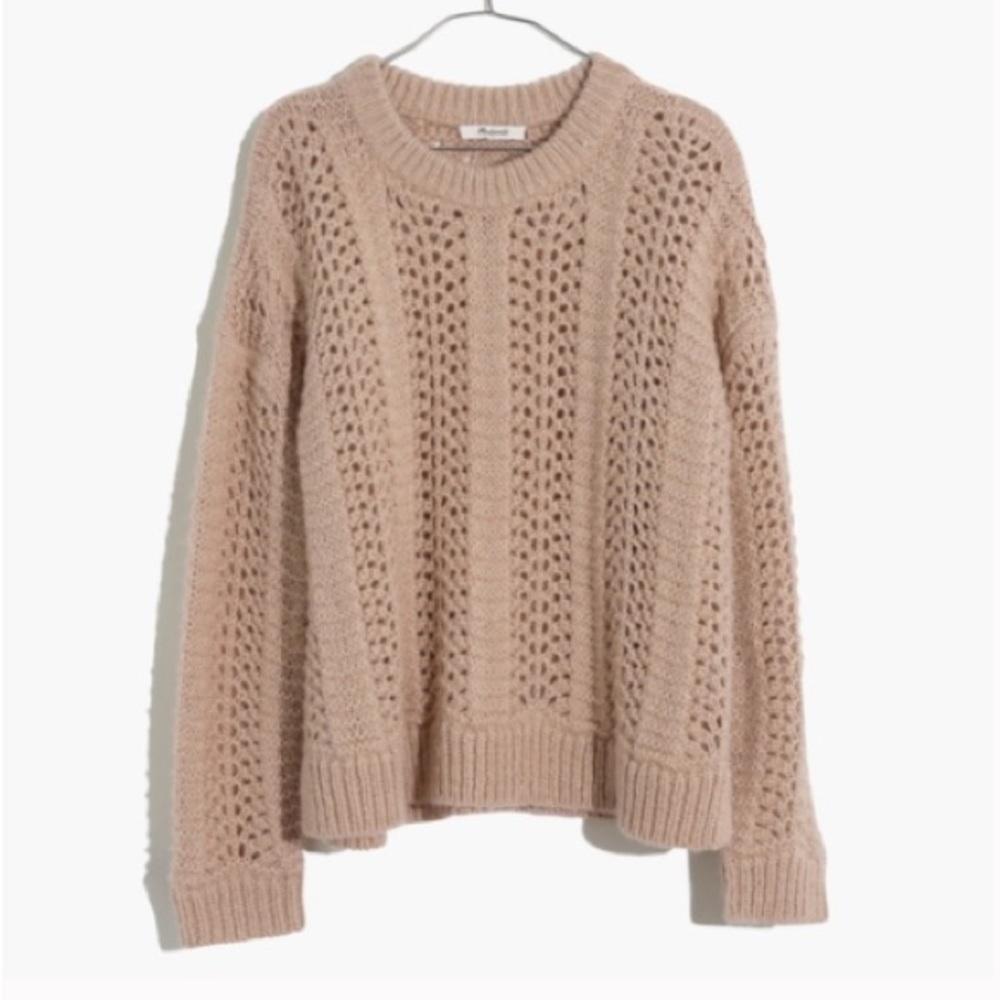 Madewell Windemere Pointelle Pullover Sweater in beige size medium
